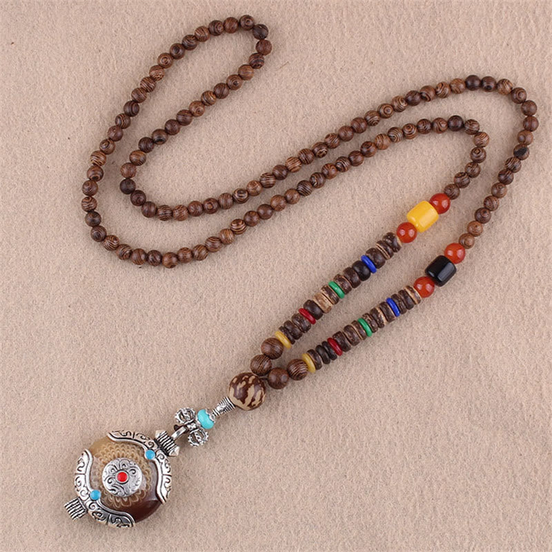 KarmaRipple's Tibetan Wenge Wood Bodhi Seed Agate Elephant Protection Pendant Necklace p26