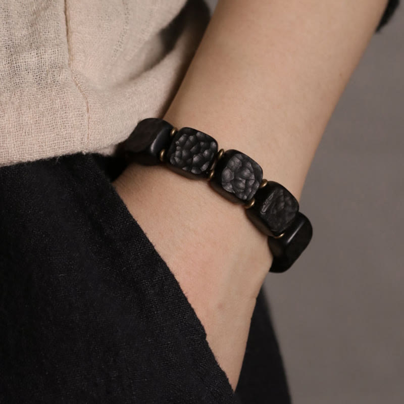 KarmaRipple's Retro Ebony Wood Texture Style Bronze Peace Balance Bracelet p8