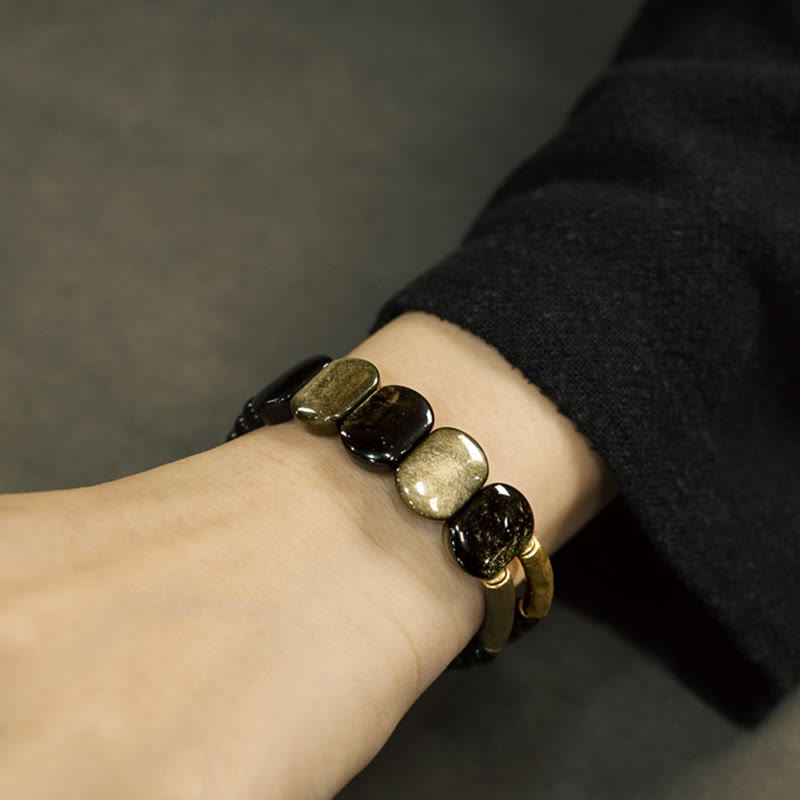 KarmaRipple's Black Obsidian Gold Sheen Obsidian Strengthen Bracelet p5