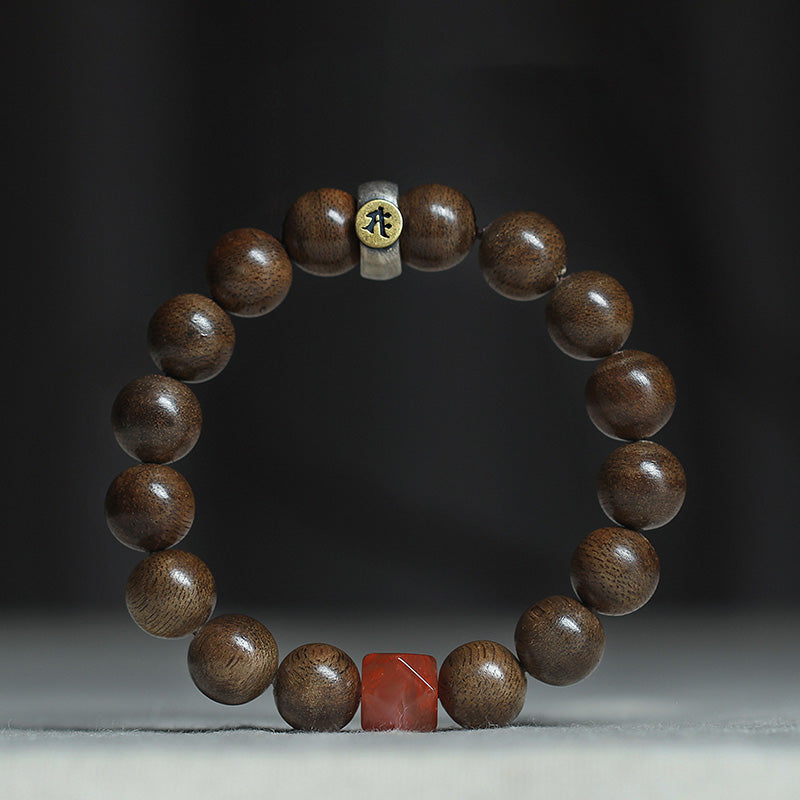 KarmaRipple's Chinese Zodiac Natal Buddha Kalimantan Agarwood Red Agate Amber 925 Sterling Silver Bracelet p28