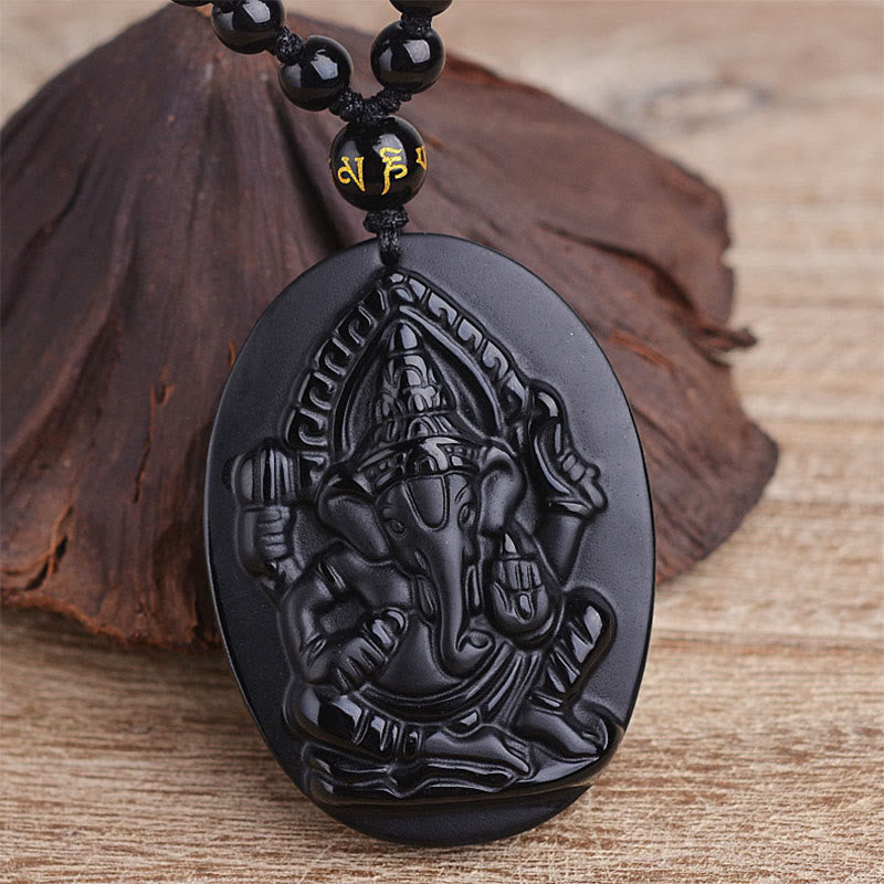 KarmaRipple's Tibetan Obsidian Ganesh Ganpati Elephant Wealth Amulet Pendant p5