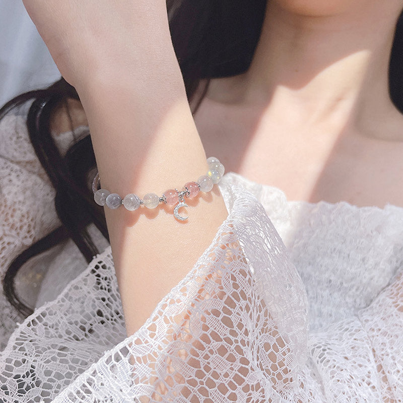 KarmaRipple's Strawberry Quartz Moonstone Fortune Moon Talisman Bracelet p3