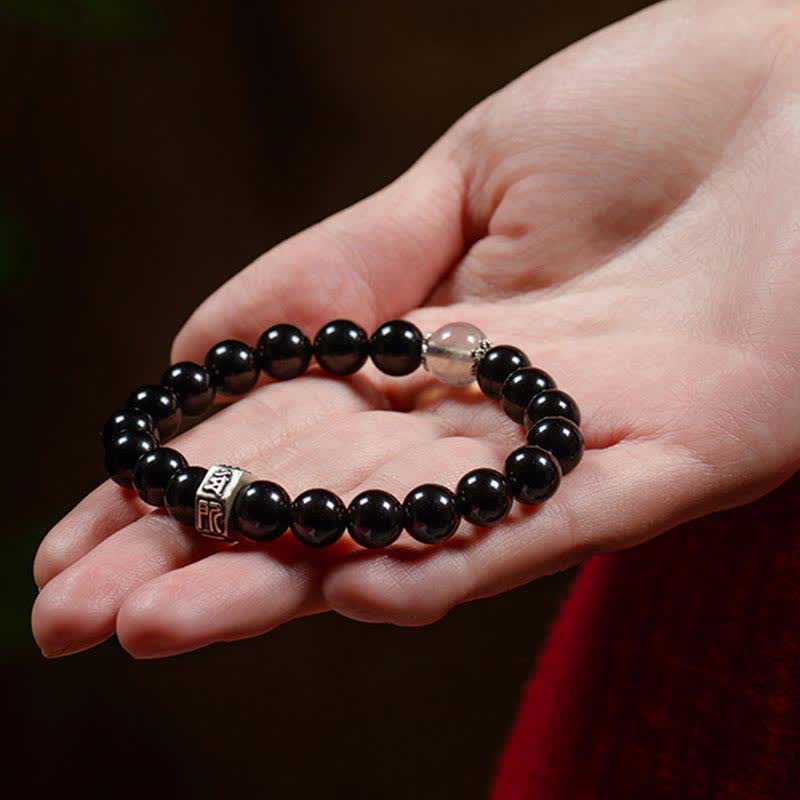 KarmaRipple's Chinese Zodiac Natal Buddha 925 Sterling Silver Black Obsidian Moonstone Strength Bracelet p4