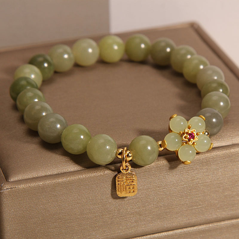 KarmaRipple's Green Jade Flower Fu Character Talisman Fortune Bracelet p7