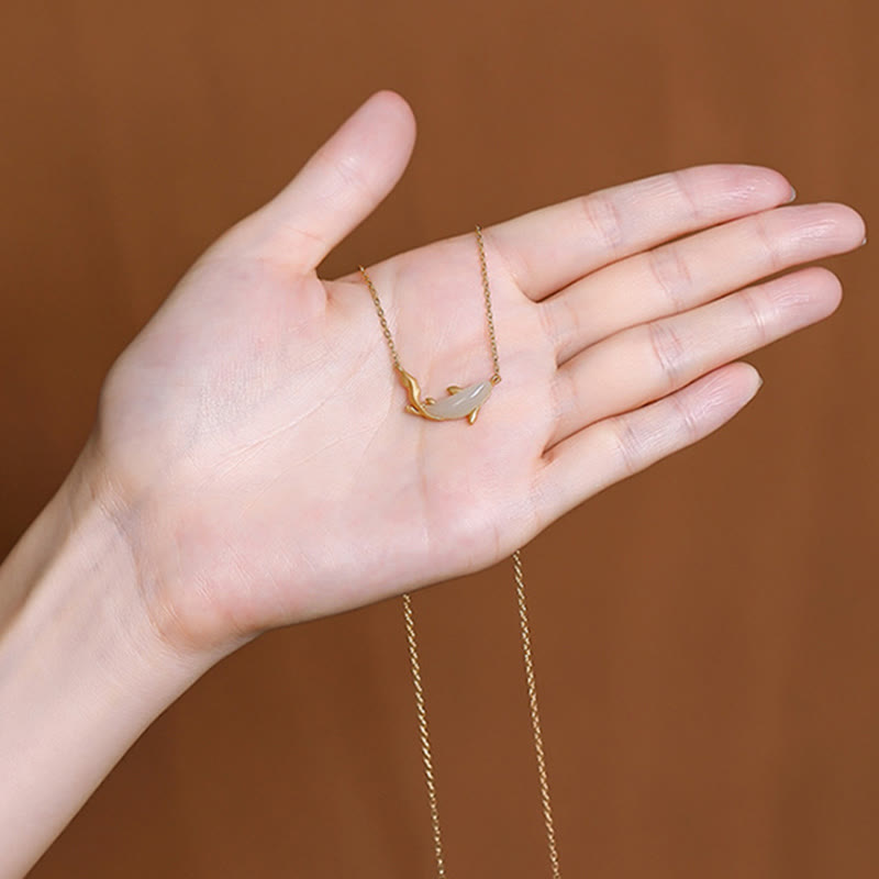 KarmaRipple's 925 Sterling Silver Ivory Jade Dolphin Fortune Pendant Necklace p19