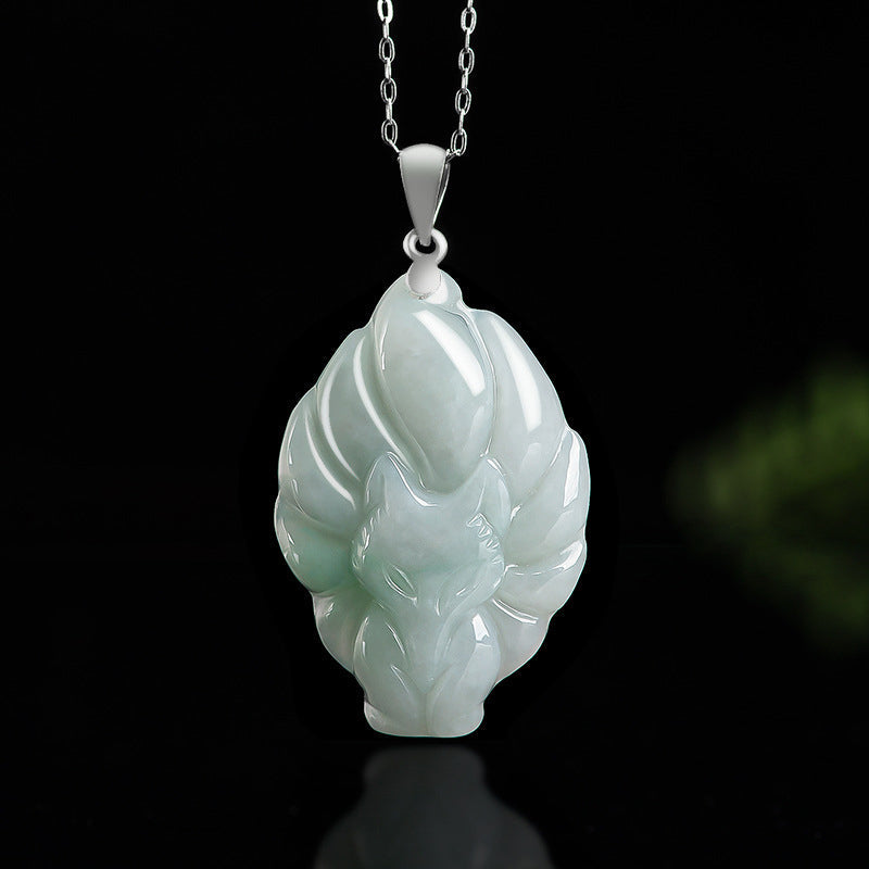 KarmaRipple's 925 Sterling Silver Authentic Jade Nine Tailed Fox Prosperity Pendant Necklace p14