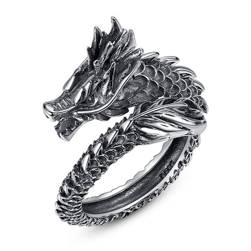 KarmaRipple's 925 Sterling Silver Vintage Dragon Success Protection Strength Adjustable Ring p6