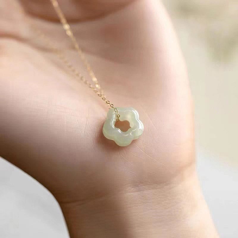 KarmaRipple's Dainty Hetian Jade Cyan Jade Fortune Floral Talisman Pendant Necklace p4