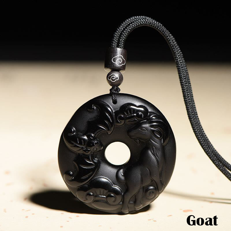 KarmaRipple's Chinese Zodiac Authentic Black Obsidian Peace Buckle Strength Pendant Necklace p8