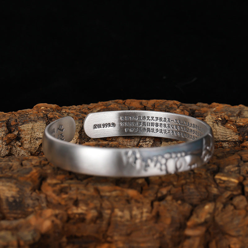 KarmaRipple's 999 Sterling Silver Buddha Head Heart Sutra Serenity Bracelet Bangle p6