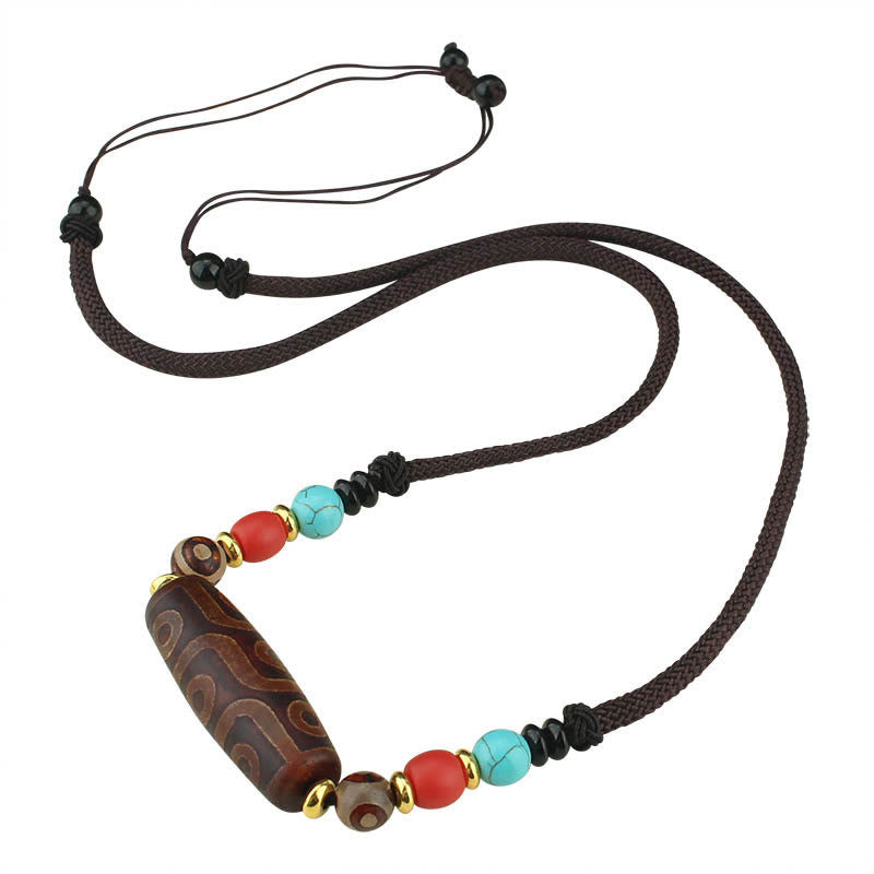 KarmaRipple's Tibetan Nine-Eye Dzi Bead Three-eyed Dzi Bead Protection String Necklaces Necklace p12