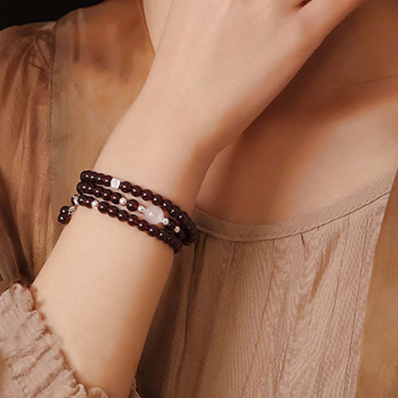 KarmaRipple's 925 Sterling Silver Authentic Garnet Cat Eye Protection Triple Wrap Bracelet p10