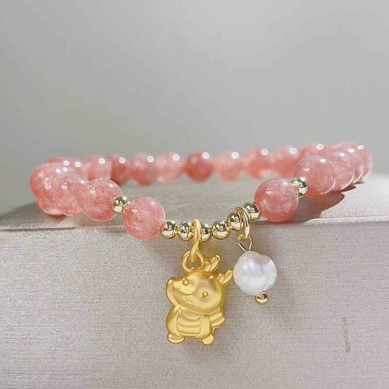 KarmaRipple's Year of the Dragon Strawberry Quartz Dragon Pearl Talisman Protection Bracelet p3