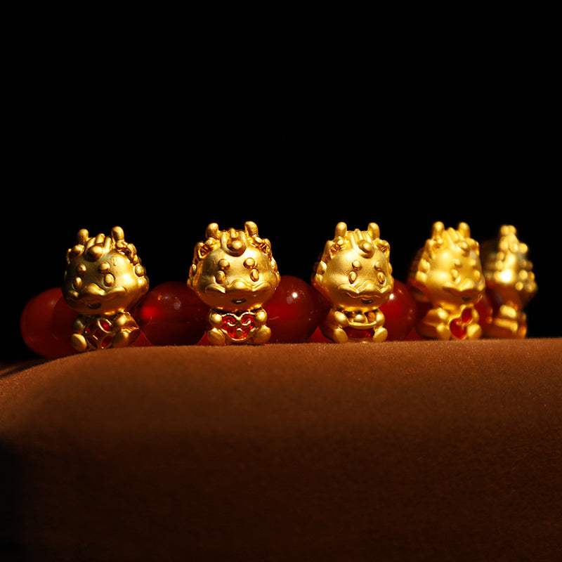 KarmaRipple's Year of the Dragon Authentic Red Agate Bronze Coin Fu Character Protection Bracelet p5