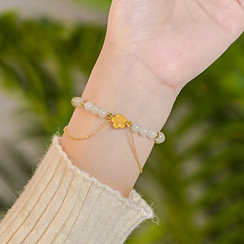 KarmaRipple's 925 Sterling Silver Authentic Hetian Jade Peach Blossom Fortune Chain Bracelet p4