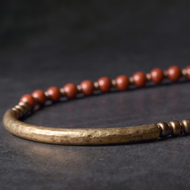 KarmaRipple's Red Jasper Moss Agate Black Obsidian Gemstone Bronze Peace Pair Bracelet p11