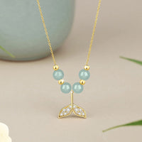 KarmaRipple's 925 Sterling Silver Hetian Jade Bead Fishtail Fortune Pendant Necklace