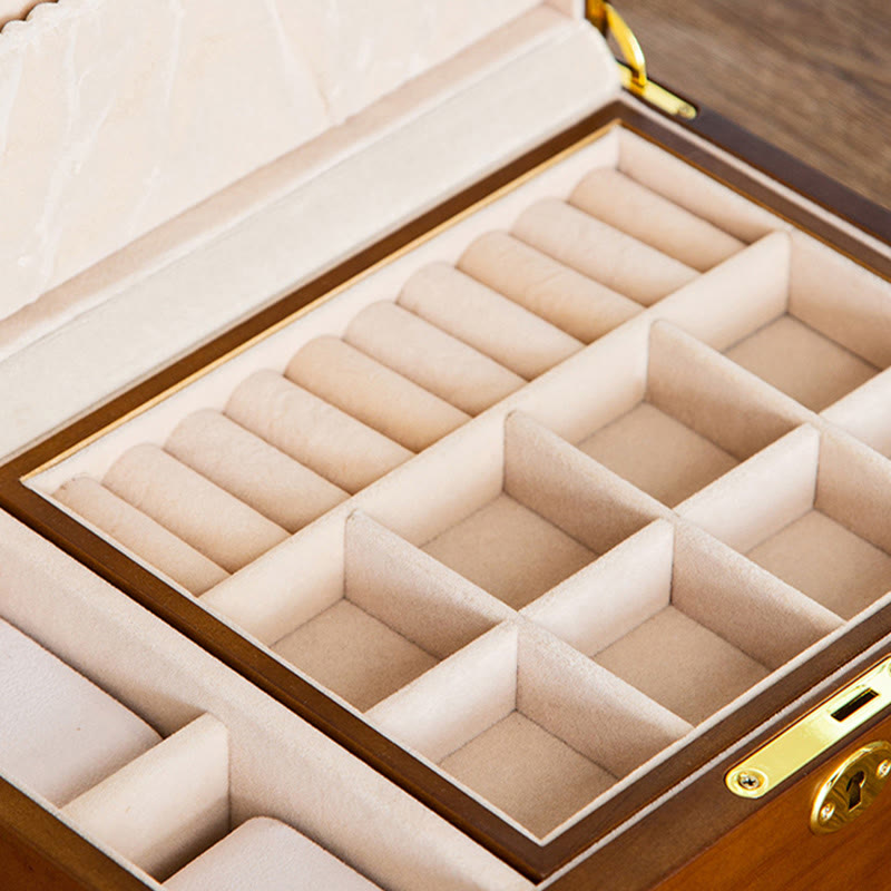 KarmaRipple's Vintage Wooden Jewelry Box Two-Layer Solid Wood Jewelry Storage Box p10