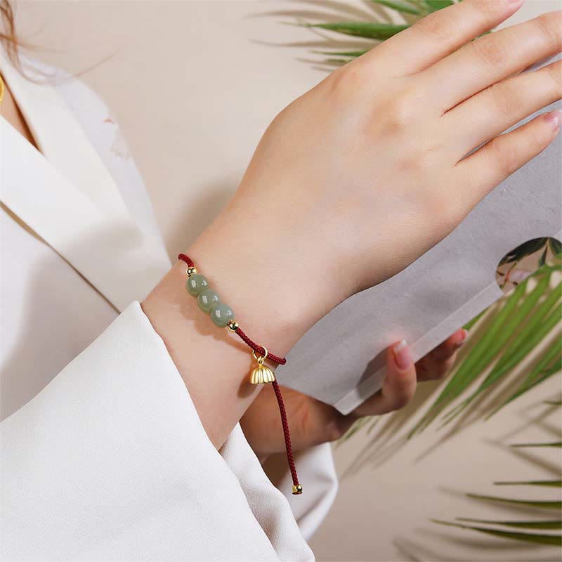 KarmaRipple's Handmade Hetian Jade Bead Lotus Pod Prosperity Fortune Woven Bracelet p4