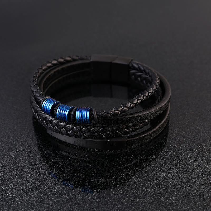 KarmaRipple's Leather Multi-Layer Titanium Steel Balance Woven Magnetic Buckle Bracelet p23