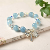 KarmaRipple's 925 Sterling Silver Authentic Aquamarine Serenity Flower Love Key Talisman Bracelet