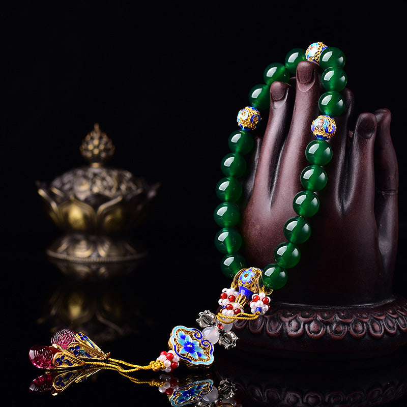 KarmaRipple's Authentic Green Agate Wrist Mala Success Talisman Pocket Mala Car Decoration p3