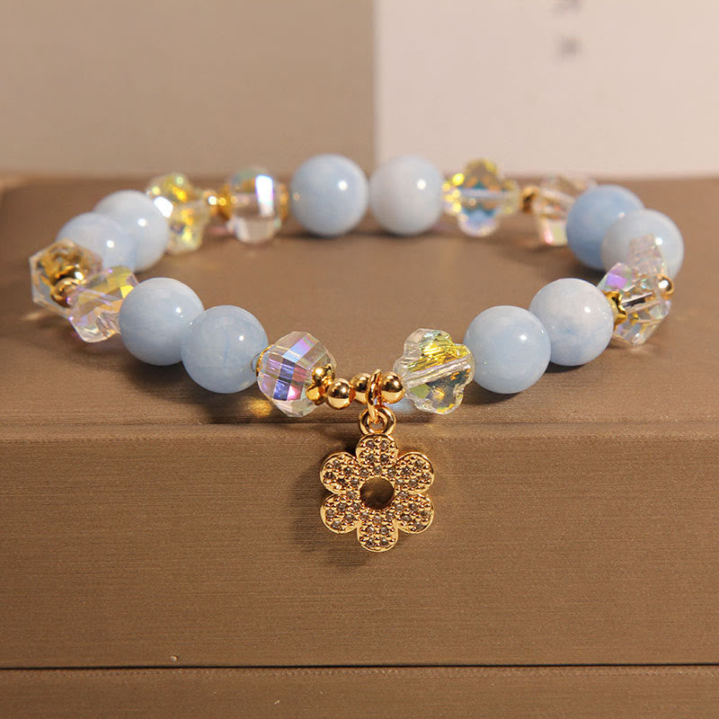 KarmaRipple's Authentic Aquamarine Flower Balancing Gemstone Bracelet p1