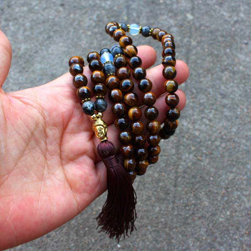 KarmaRipple's Tibetan Tiger Eye Buddha Strength Power Beaded Tassel Necklace Pendant p4