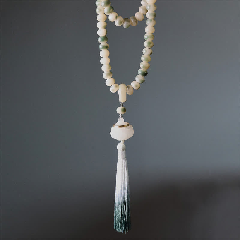 KarmaRipple's Authentic 108 Mala Beadwork Bodhi Seed Lotus Engraved Wisdom Tassel Bracelet p6