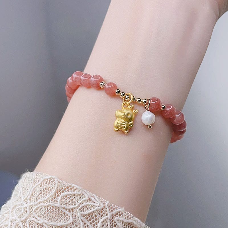KarmaRipple's Year of the Dragon Strawberry Quartz Dragon Pearl Talisman Protection Bracelet p6