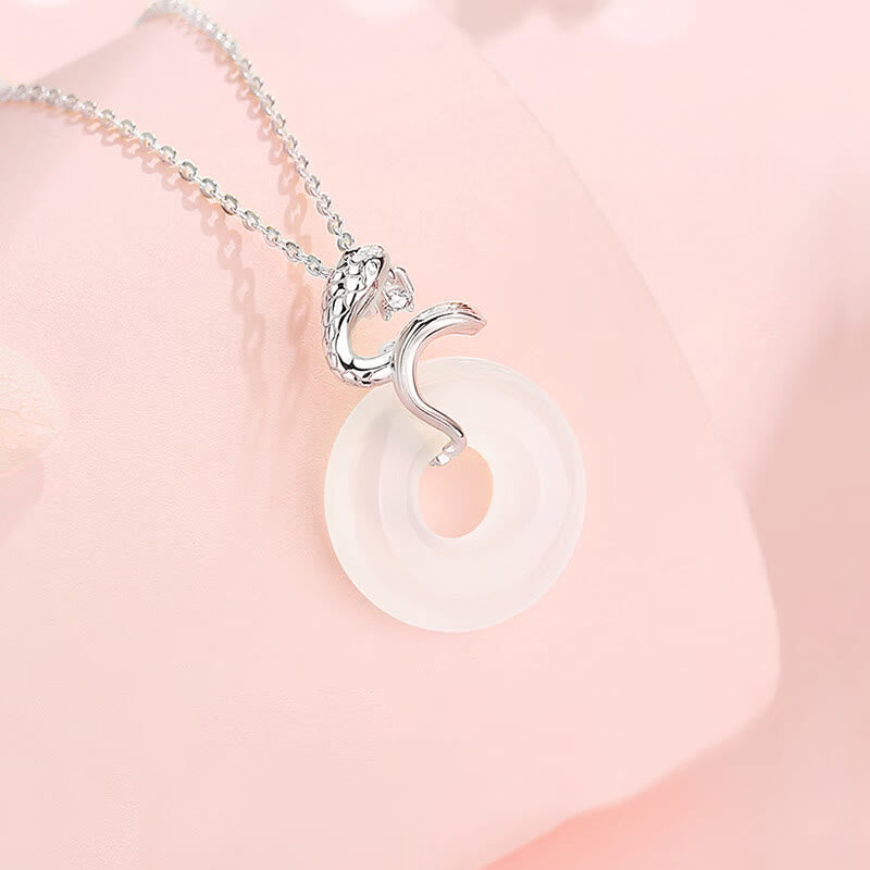 KarmaRipple's 925 Sterling Silver Chalcedony Peace Buckle Year Of The Snake Balance Pendant Necklace p9