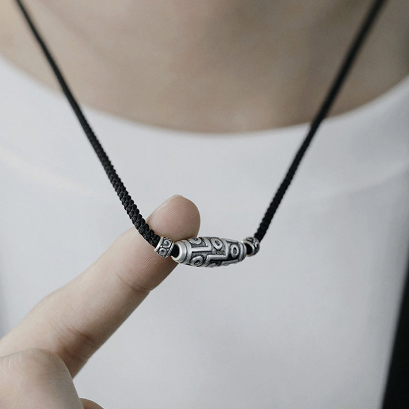 KarmaRipple's 999 Sterling Silver Nine-Eye Dzi Bead Pattern Protection Rope Pendant Necklace p16