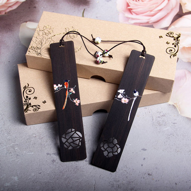 KarmaRipple's Oriole Bird Flower Ebony Wood Bookmarks With Gift Box p7