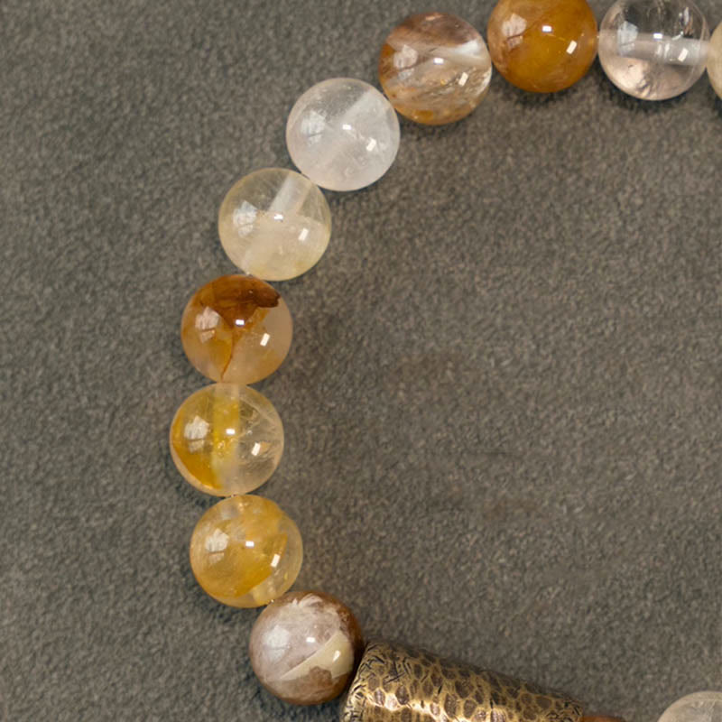 KarmaRipple's Ivory Gemstone Red Hematoid Quartz Gold Rutilated Quartz Purple Phantom Protection Bracelet p19