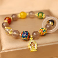 KarmaRipple's Authentic Gray Agate Five Directions Gods of Wealth Om Mani Padme Hum Buddha Talisman Bracelet