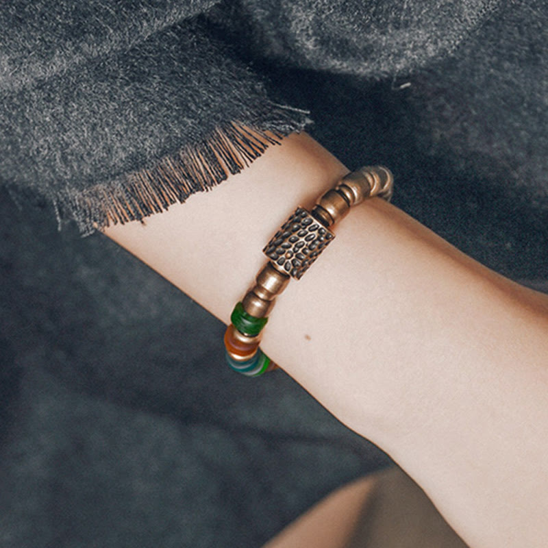 KarmaRipple's Tibetan Colorful Glass Beadwork Bronze Wealth Bracelet p2