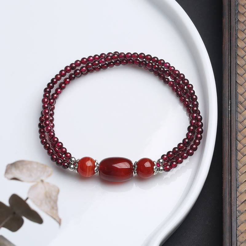 KarmaRipple's Authentic Garnet Red Agate Protection Triple Layer Bracelet p1