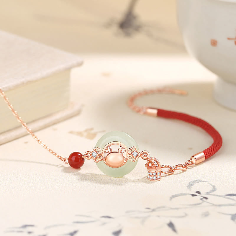 KarmaRipple's 925 Sterling Silver Year of the Dragon Authentic Hetian Jade Zircon Peace Buckle Protection Bracelet Pendant Necklace ( p4