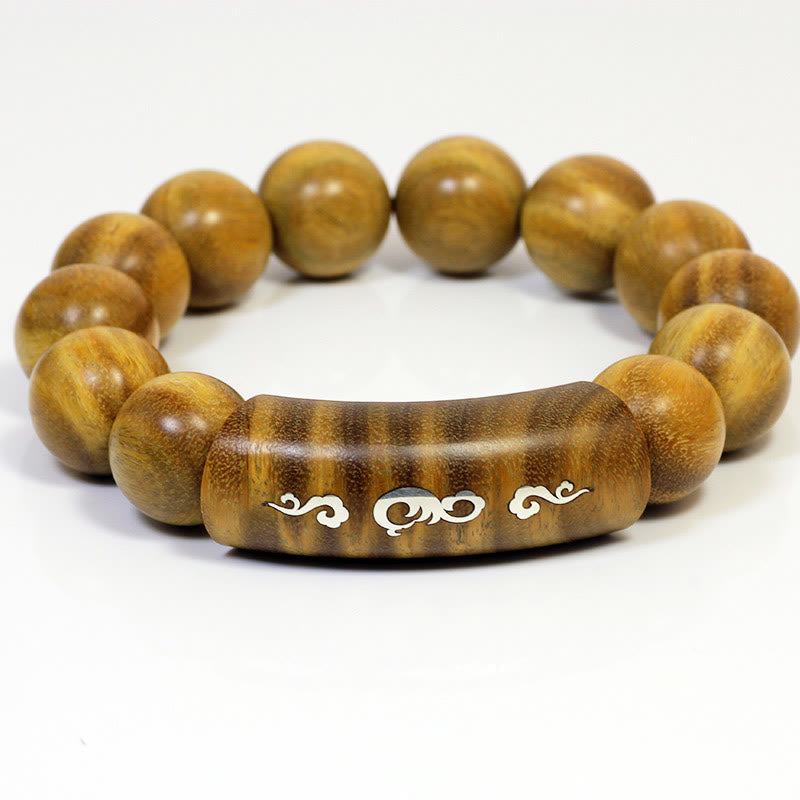 KarmaRipple's 999 Sterling Silver Green Sandalwood Om Mani Padme Hum Dragon Phoenix Dharmachakra Inlaid Peace Bracelet p31