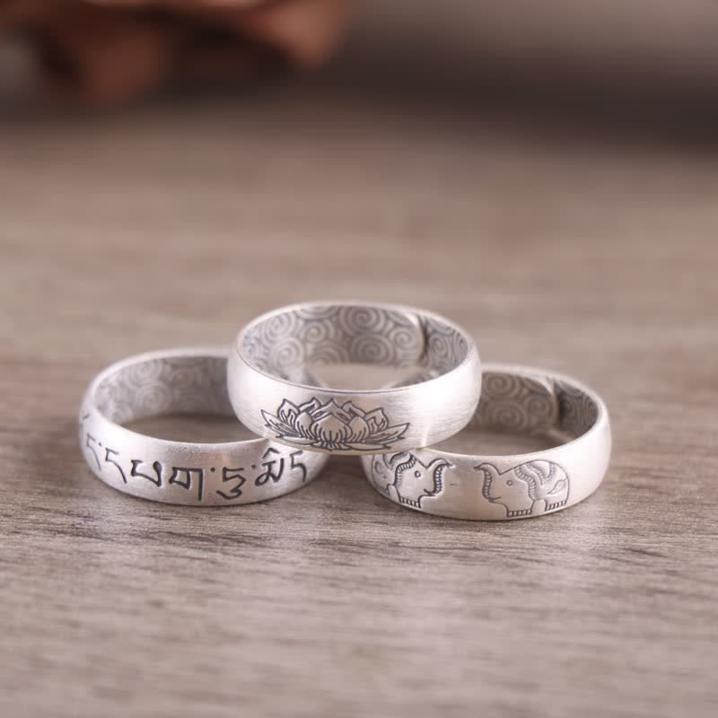 KarmaRipple's 999 Sterling Silver Lotus Elephant Six True Words Blessing Ring p4