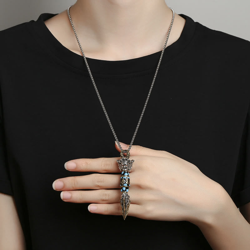 KarmaRipple's Tibet Om Mani Padme Hum Dzi Bead Dorje Vajra Pattern Wealth Rotatable Pendant Necklace p6