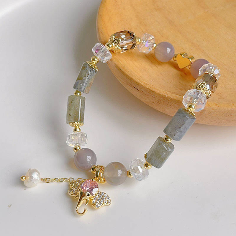 KarmaRipple's Amethyst Green Aventurine Strawberry Quartz Positive Elephant Talisman Bracelet p29