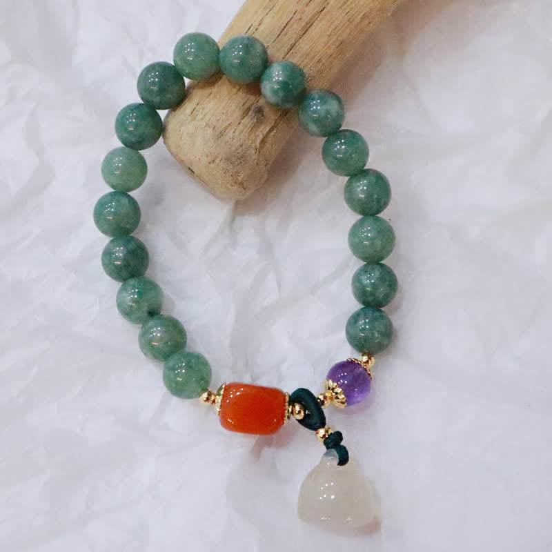 KarmaRipple's Cyan Jade Lotus Pumpkin Wish Peace Buckle Amethyst Gemstone Balancing Bracelet p7