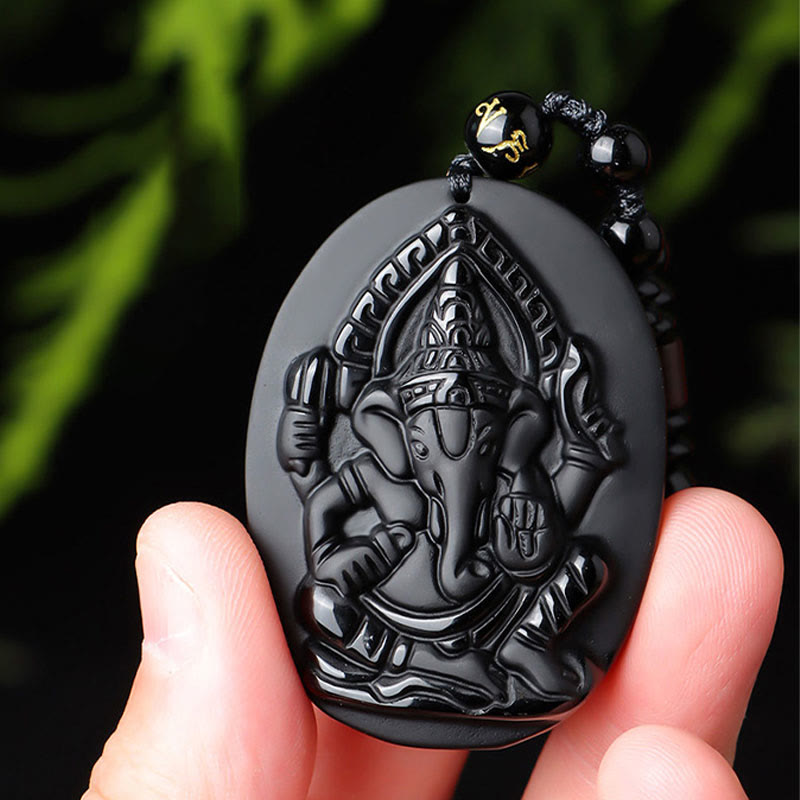 KarmaRipple's Tibetan Obsidian Ganesh Ganpati Elephant Wealth Amulet Pendant p9
