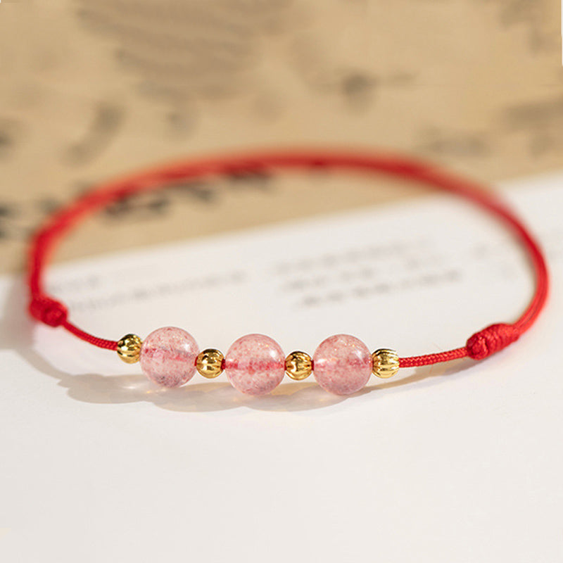 KarmaRipple's Strawberry Gemstone Beadwork Fortune Red String Anklet p6