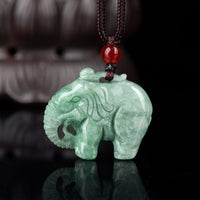 KarmaRipple's Elephant Jade Fortune Strength Pendant String Necklace