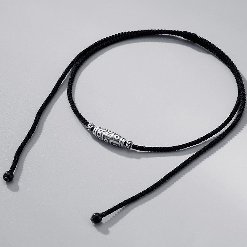 KarmaRipple's 999 Sterling Silver Nine-Eye Dzi Bead Pattern Protection Rope Pendant Necklace p10