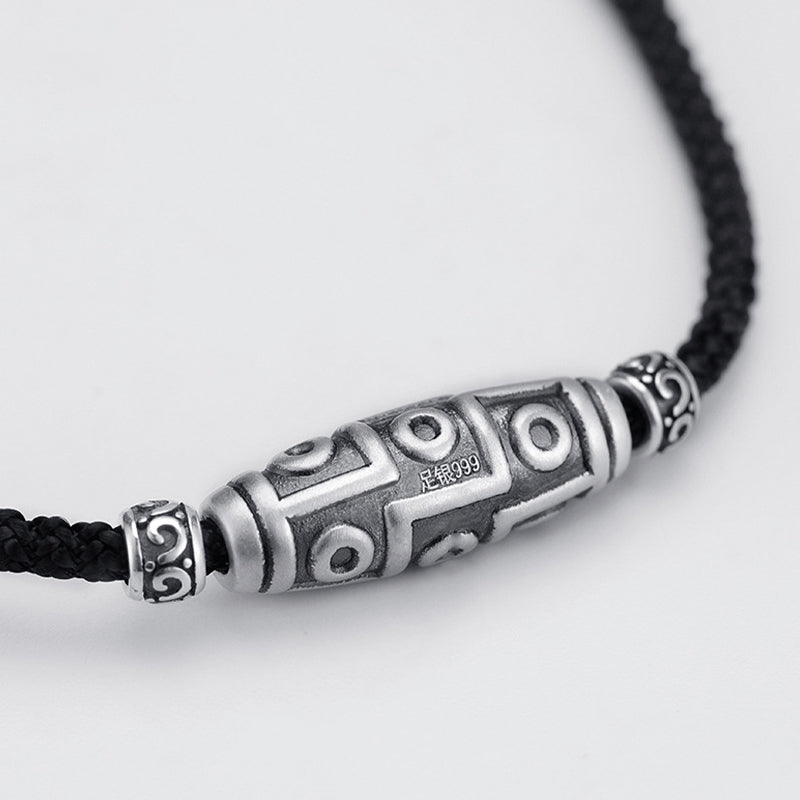 KarmaRipple's 999 Sterling Silver Nine-Eye Dzi Bead Pattern Protection Rope Pendant Necklace p7
