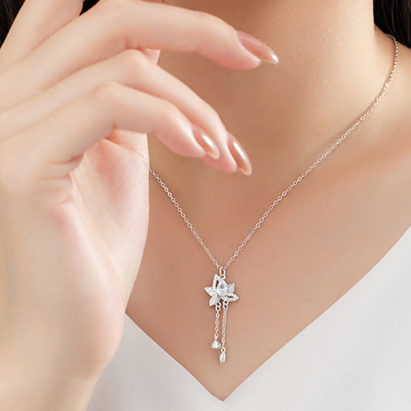 KarmaRipple's 925 Sterling Silver Lotus Zircon Enlightenment Pendant Necklace p7