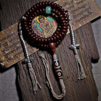 KarmaRipple's Authentic Tibet 108 Mala Beadwork Purple Bodhi Seed Three-eyed Dzi Bead Bronze Dorje Balance Bracelet